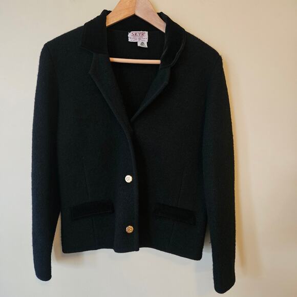 Vintage Skyr Structured Wool Cardigan Velvet Collar, Size S Black Academia - Picture 1 of 7